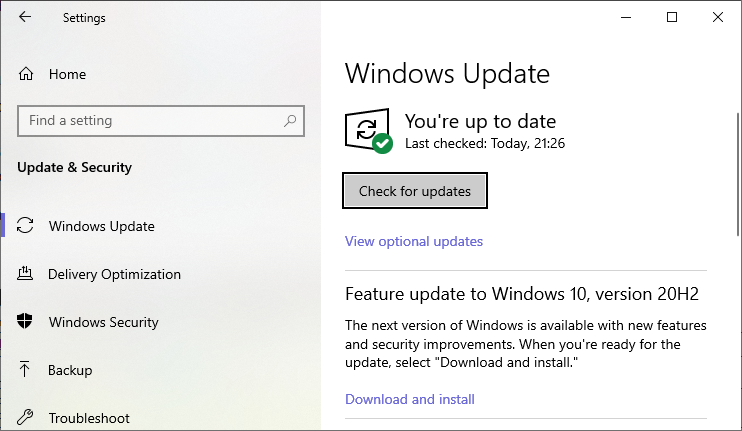 Update Settings Screen